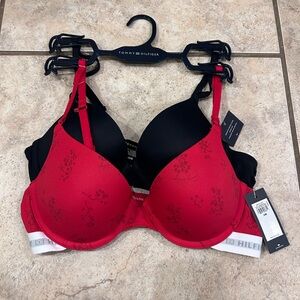 NWT Tommy Hilfiger Red and Black Floral Push-up Bras